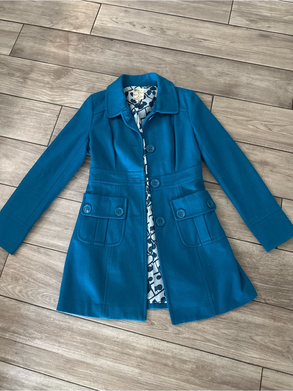 TULLE Royal Blue Wool Blend Peacoat Jacket Peter Pan Collar Mod Retro Women’s M